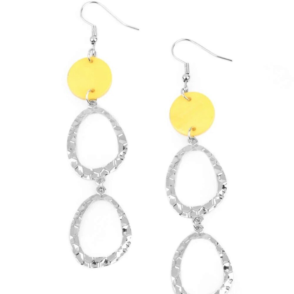 Paparazzi Jewelry Accessories - Surfside Shimmer - Yellow Earrings - Vintage - Picture 2 of 4